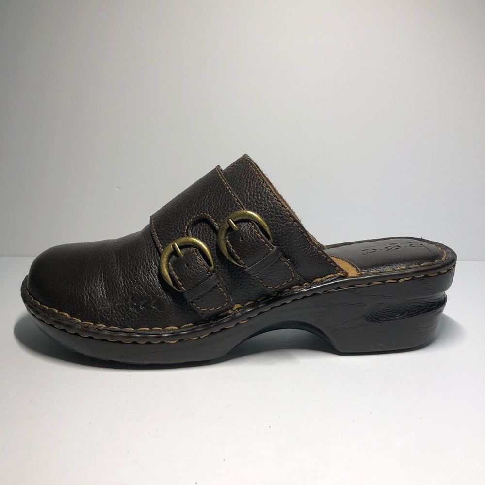 BOC Pebbled Leather Dark Brown Clogs Double Buckle Women’s 9‎
